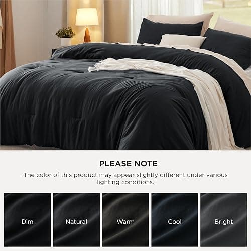 Bedsure Queen Size Comforter Set, Black Soft Prewashed Bedding for All Seasons, 3 Pieces GentleSoft™ Warm Down Alternative Bed Set, 1 Lightweight Comforter (90"x90") and 2 Pillowcases (20"x26") thumbnail 7