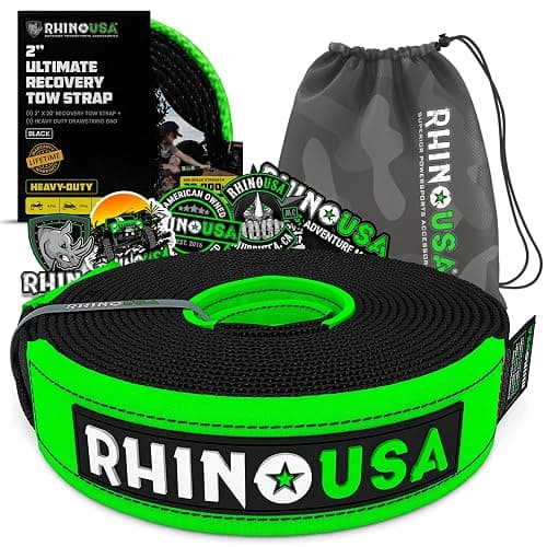 Rhino USA Recovery Tow Strap (2" x 20') - 20,024lb Break Strength - Emergency Recovery Strap Tow Rope for UTV, ATV & More - Heavy Duty Towing Strap for Offroad 4x4 Use - Compatible with RZR and Can-Am - Image 1