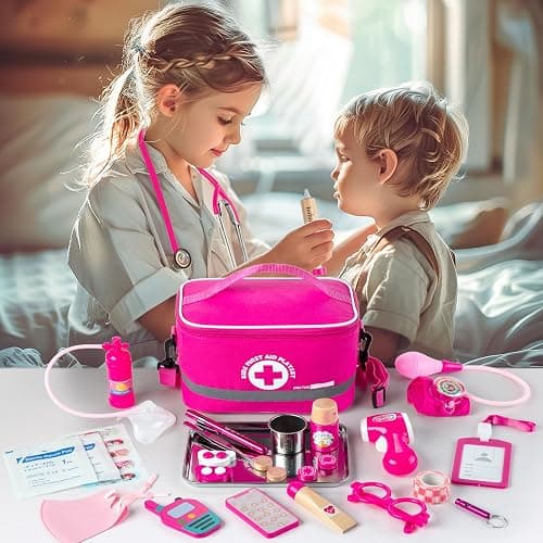 EFO SHM Doctor Kit for Kids Girls, 34 Pcs Kids Doctor Kit for Toddlers 3-5 with Medical Storage Bag & Real Stethoscope, Pretend Play Set for Boys Girls Fun Role Playing Game thumbnail 3