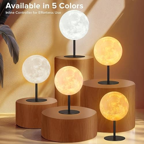Moon Lamp Small Table Lamp for Bedroom, Dimmable Table Lamp with 30 Modes, Night Light Bedside Lamps for Night Stands, Desk Lamp for Living Room, Office, Dorm, Gifts for Kids Teens (Inline Control) thumbnail 3
