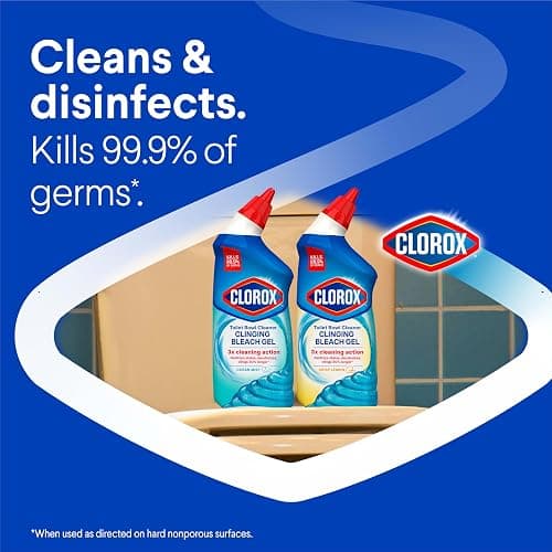 Clorox Toilet Bowl Cleaner Clinging Bleach Gel, Kills 99.9% of Bacteria and Viruses, Ocean Mist, 24 Fl Oz, Pack of 2 thumbnail 3