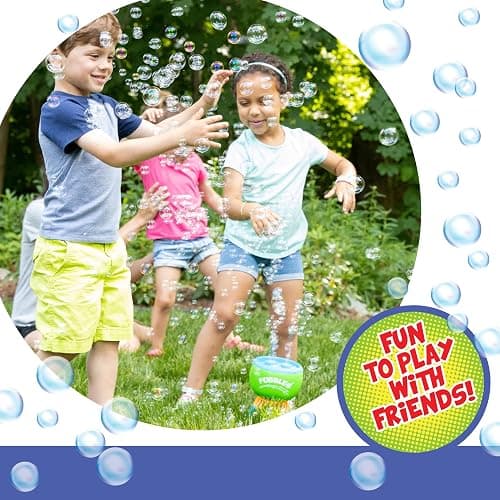 FUBBLES NO Spill Funfiniti Bubble Machine | Blows One Hour of Non Stop Bubbles | Amazon Exclusive Toy Set Includes 36oz of Non Toxic Refill Solution (Bubble Solution Bottle Colors Will Vary) thumbnail 6
