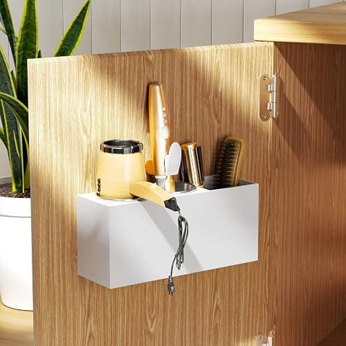 NIUBEE Wall Mount Hair Styling Tool Organizer - Bathroom Cabinet Holder for Blow Dryers, Flat Irons, Curling Irons - White thumbnail 2