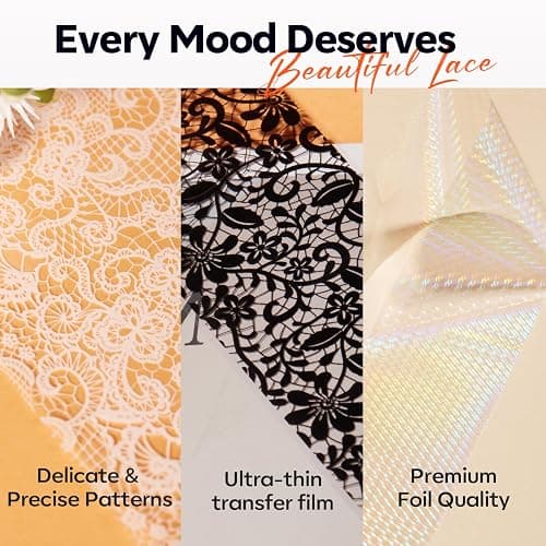 Modelones 20 Rolls Lace Nail Foil Transfer Aurora Flower Nail Art Stickers | White Black Lace Foils, Aurora Holographic Transfer Decals Nail Art Wraps Easy Use DIY Nail Stuff Nail Charms Decor 2 Boxes thumbnail 5