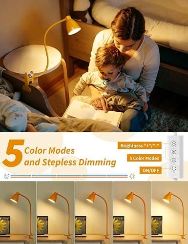 BOHON Clip on Light, 10W 38 LED Desk Lamp with Clamp, 5 Color 10 Brightness Auto Off Timer, Flexible Neck Clip Lamp, Desk Lights for Office Home Bed Bedside Reading, Bright Yellow thumbnail 3