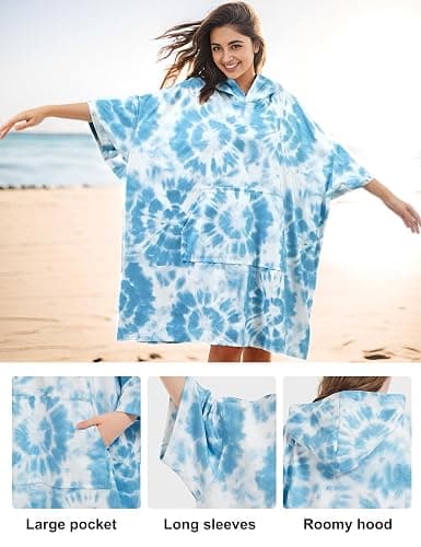 KFUBUO Surf Poncho Changing Towel Swim Robe with Pocket Plus Size Terry Cloth Swim Cover Up for Women Towel Poncho Hoodie thumbnail 4