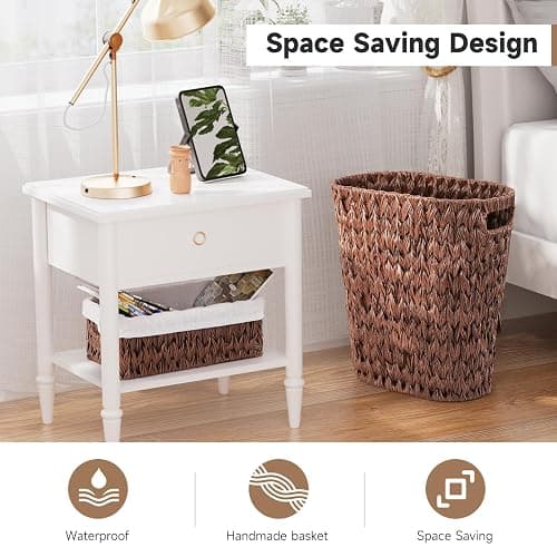 XLHOMO Bathroom Trash Can with Wicker Storage Baskets,12 Liter/3.2Gallon Small Trash Can Handwoven Waste Basket Narrow Small Garbage Can for Bedroom, Bathroom,Office thumbnail 7