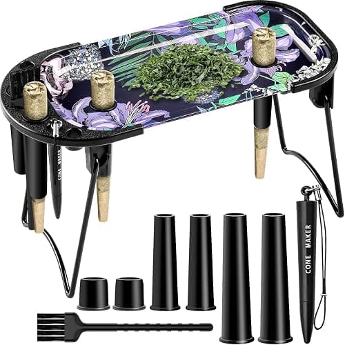 SafeDelux Metal Rolling Tray with Cone Loader, Cone Filler Roller, Rolling Machine & Tray for King Size & 11/4 Pre Rolled Cones, Great (Purple) - Image 1