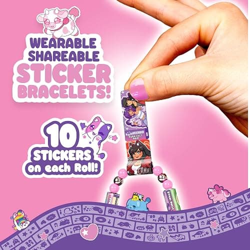 Sky Castle Sticki Rolls x Aphmau Toy Pendant & Bracelet Set – 120 Holographic Stickers, Wearable Toy Jewelry, and Collector’s Page – Limited Edition for Kids Ages 5 and Up - Rainbow Swirl Cat thumbnail 3