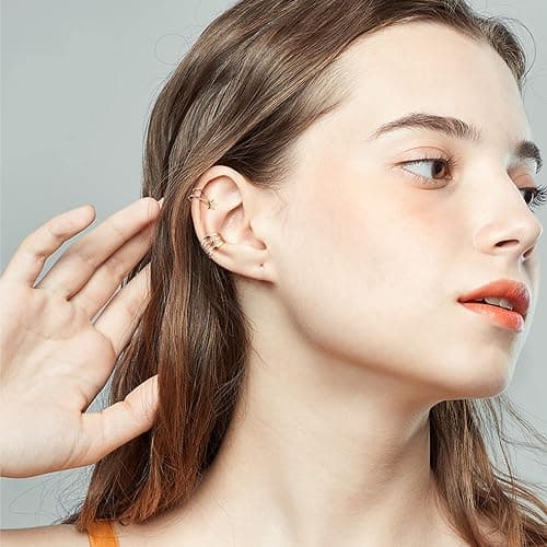 FINREZIO 64PCS Ear Cuff Earrings for Women, Non Piercing Clip On Wrap Cartilage Earrings Helix Ear Cartilage Ear Cuffs, Ear Clip Fake Earrings Adjustable thumbnail 4