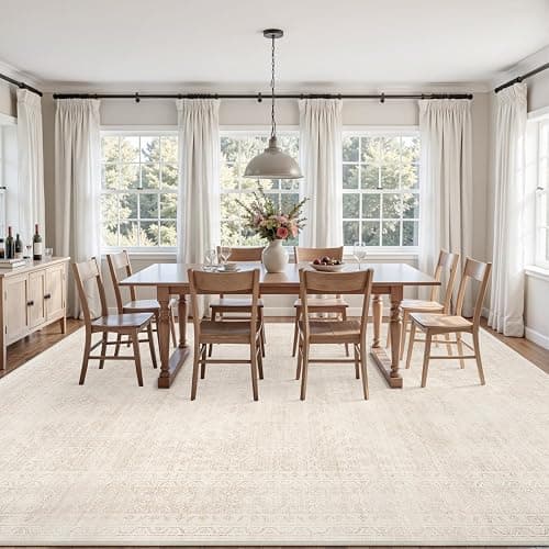 8x10 Area Rugs for Living Room: Vintage Boho Neutral Washable Rug Indoor Soft Large Area Rug Carpet for Bedroom Nursery Farmhouse Dining Room Office Floor Non-Slip Low Pile Under Table Rug Beige thumbnail 3