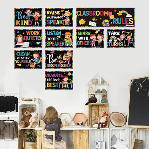 RUBOAOA Classroom Rules Poster Set, 11 Pcs Class Rules for Classroom Bulletin Board Decor, Behavior Expectations Posters for Kids Kindergarten Elementary Back to School Supplies 12 x 8 in thumbnail 5