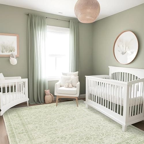 BILEEHOME Sage Green Rug for Nursery Baby Girl,Boho Floral Washable Soft Faux Wool Cottagecore Area Rugs for Living Room Bedroom,5 x7,Light Green - 5' x 7' (Rectangular) - Sage Green thumbnail 3