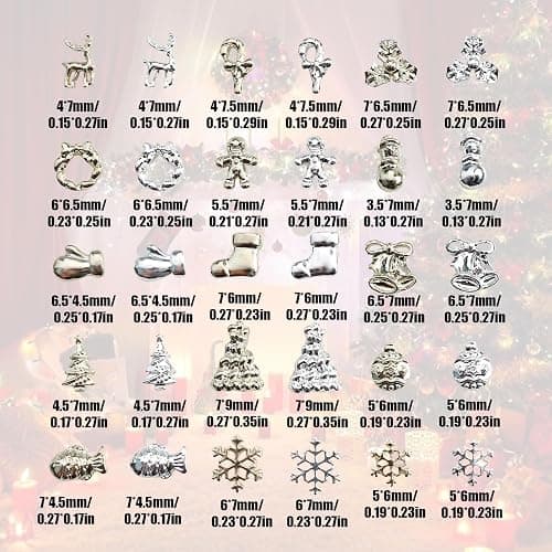 3D Christmas Nail Charms, 60 Pcs Snowflake Christmas Tree Wreaths Bell Elk Santa Christmas Nail Art Charms Gems Gold Silver Metal Nail Studs Nail Jewels for Xmax Holiday DIY Craft Design thumbnail 2