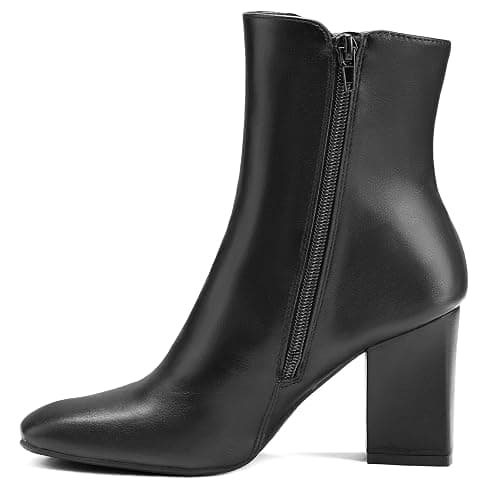 mysoft Women's Ankle Boots Square Toe Side Zipper GoGo Boots Chunky Block Heel Mid Calf Low Heeled Short Booties thumbnail 3