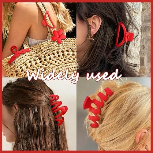 12 Pcs Claw Clips, Multi-Shapes Hair Clips for Women Girls, Non-Slip Large Jaw Claw Clips for Thick Thin Curly Hair Accessories (Red) thumbnail 7