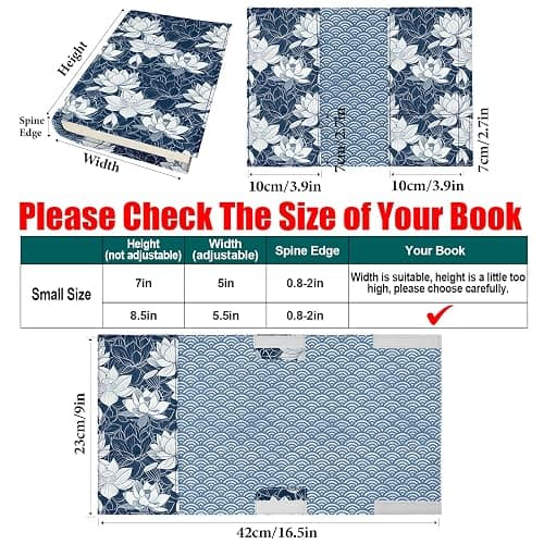QRZIQRZ Book Cover Protector for Paperback,Adjustable Soft Canvas Fabric Book Cover with Pocket Bookmark,Double Side Print Book Dust Jacket Covers for Hardcover Book Lovers Gift Lotus Flower S thumbnail 2