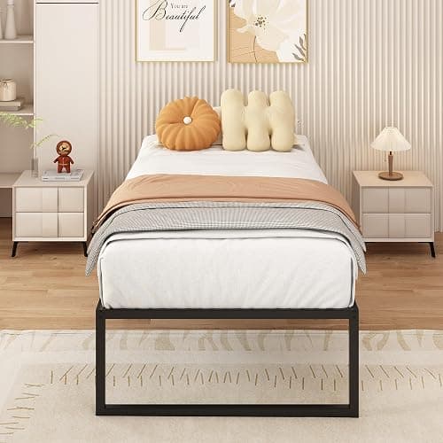 Yicensen Metallbett 90x190 cm mit Lattenrost Metall 41cm Höhe Bettrahmen Einzelbett Stabiles Leichte Montage, Schwarz thumbnail 3