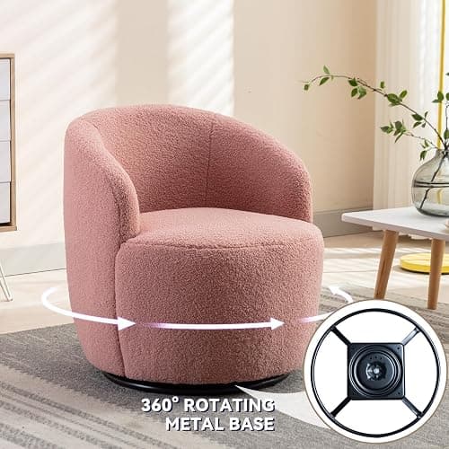 FOXHUNTER Swivel Barrel Chair, 360° Small Single Sofa Armchair Comfy Round Sofa Chair, Boucle Chairs Padded Armchair, Modern Round Accent Arm Chairs for Living Room Bedroom, Teddy Pink - Pink-teddy - One Chair thumbnail 5