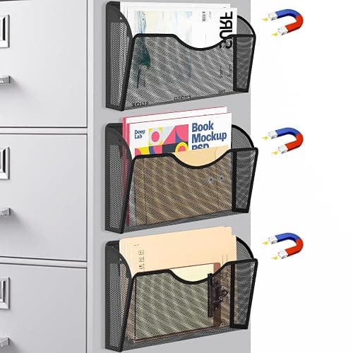 Magnetic File Holder 3 Pockets File Folder Organizer, Office Hanging Magazine Rack for File Cabinets, Magnetic Paper Holder, No Drilling Mail Organizer for Refrigerator, Whiteboard, Office, Kitchen - Image 1
