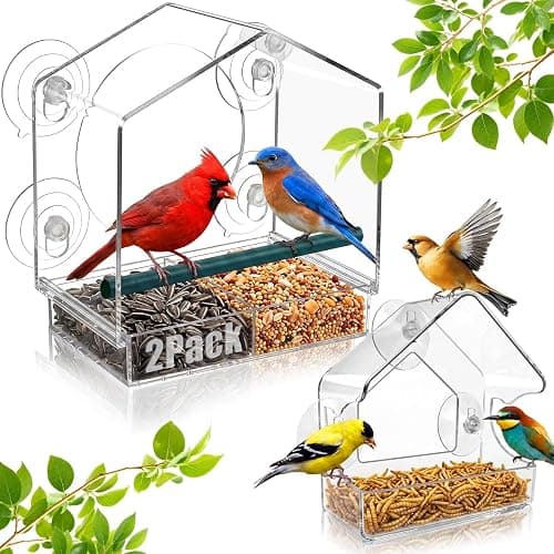 2PCS Window Bird Feeder with Strong Suction Cups, Bird Feeders for Outdoors, Clear Bird Feeder for Window, Outdoor Wild Bird Watching Gift for Women Mom Bird Lovers, Elderly Kids (1 Large+1 Small) - Image 1