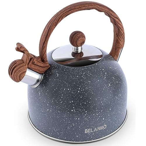 Tea Kettle, 2.3 Quart / 2.5 Liter BELANKO Stainless Steel Tea Kettles, Food Grade Stovetops Tea pot with Wood Pattern Handle Loud Whistling for Tea, Coffee, Milk etc, Gas Electric Applicable - Gray - Image 1