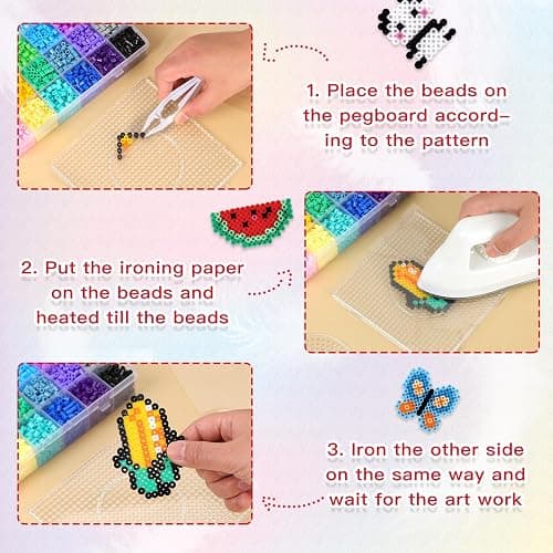 QUEFE Fuse Beads Kit 15000 Pcs 72 Colors 5mm Beads Craft Kit Including Pegboard, Melting Beads, Ironing Paper, Tweezers & Colorful Hooks, Christmas Home School Arts and Crafts Supplies for Girls thumbnail 6
