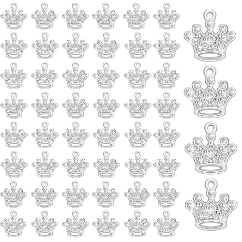 Hicarer 48 Pieces Crown Charms Mini Crowns for Crafts Crystal Pendants Vintage Jewelry Charms for DIY Jewelry Making Accessories Craft Supplies - Image 1