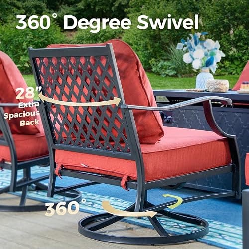 MIXPATIO Patio Furniture Set 5 pcs, Outdoor Patio Furniture, 3-Seat Sofa, 2 Swivel Chairs, 2 Ottomans and 5.75" Extra Thick Cushion, Patio Conversation Set for Garden Backyard Deck,Red thumbnail 7