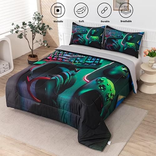 GRAT TIOC Gamer Comforter Sets for Teen Boys,Gaming Bedding Sets Twin,Video Game Bedspread,Game Gamepad Bedrooom Bed Set,Controller Gamer Home Decor 3 Piece thumbnail 3