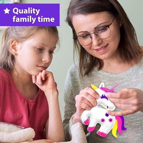 KRAFUN Unicorn Sewing Keyring Kit for Kids Age 7 8 9 10 11 12 Learn Art & Craft, Includes 6 Stuffed Animal Bear, Dog, Rabbit, Raccoon, Owl Dolls, Instruction & Felt Materials thumbnail 6
