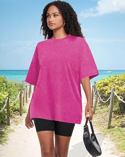 Oversized Tshirts for Women Short Sleeve Vintage Washed Basic Cotton Tees | ADOREJOY Oversized Casual Loose Crewneck Tops for Summer Acid Wash Streetwear Daily Fit 2026 thumbnail 5