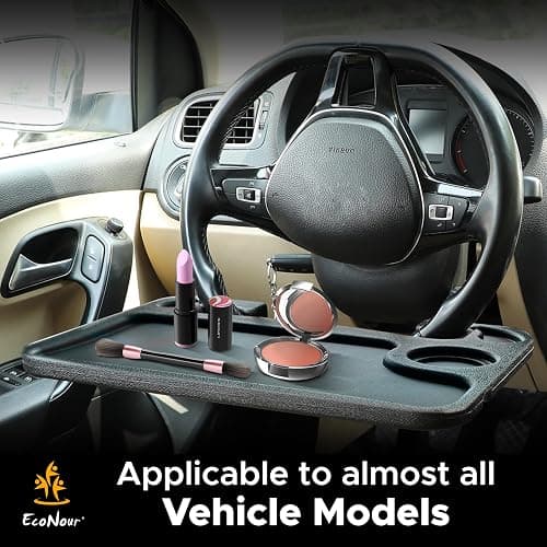 EcoNour 2 in 1 Car Steering Wheel Desk | Tray for Laptop Car Mount with Pen Holder | Desk Console for Car | Food Tray for Eating with Drinks Holder | Multipurpose Travel Car Accessories thumbnail 8