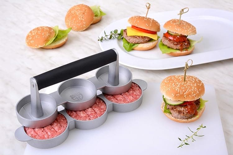 GRÄWE Hamburgerpresse für 3 Mini-Burger Patties, 3er Mini Burgerpresse aus Aluguss mit Antihaftbeschichtung & 60 Blatt Backpapier thumbnail 6