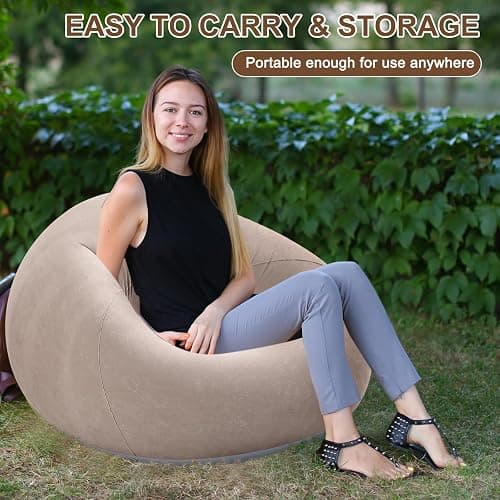 Realspring Inflatable Bean Bag Chairs for Adult Blow up Chairs Lazy Sofa Folding Portable Inflatable Chair for Movie Outdoor Room Bedroom Reading Camping(Coffee) thumbnail 7