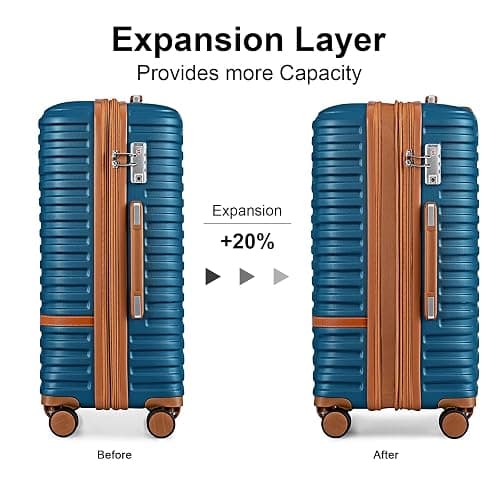 Joyway Carry On Luggage 20 Inch Expandable Suitcase with Spinner Wheel, 4 Piece Hard Shell Luggage Set with TSA Lock(Blue brown) thumbnail 4