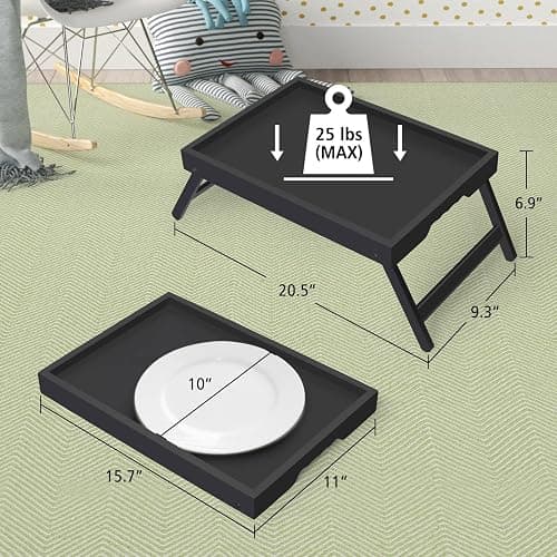 Artmeer Bed Tray Table with Folding Legs,Bamboo Breakfast in Bed for TV Table, Laptop Computer Tray,Eating,Snack Tray(Black) thumbnail 3