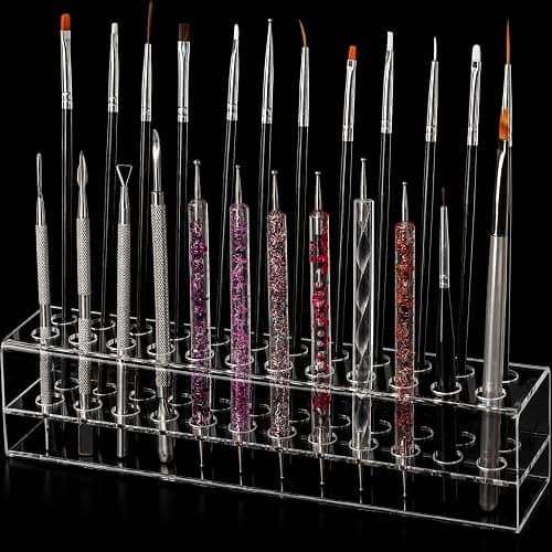 Nail Art Tool Organizer, Nail Technician Gifts, Nail Brush Holder, Storage for Storing Pro Beauty Finger Nailcare Art Kit Tools Makeup Display Case Refillable Container Holder Organization (1, 24) - Image 1
