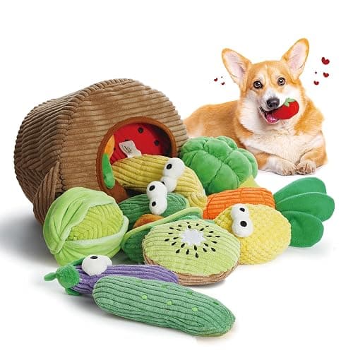 Nocciola Small Squeaky Crinkle Dog Toys- 15 Packs Grocery Basket Fruits Veggies Puppy Toys to Keep Busy, Cute Durable Plush Stuffed Hide Seek Cognitive Dog Christmas Stocking Stuffers - Image 1