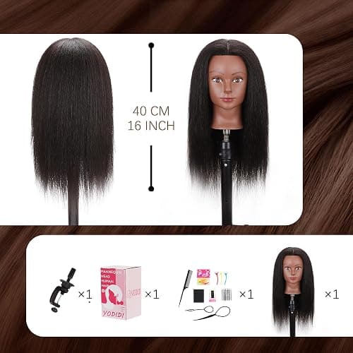 YODIDI Mannequin Head with 100% Human Hair, Manikin Head Human Hair Cosmetology Doll Head for Hair Styling Hairdresser Practice Braiding with Table Clamp Stand and Tools (16 inch) - 16 Inch thumbnail 7