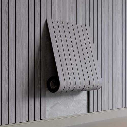 YU LI 3DH Peel and Stick PVC Slat Wall Panel 236"x15.75" Self-Adhesive Thick Faux Grey Wood Grain Wallpaper Panel 3D Soundproof Wall Panels for Walls & Ceilings - Image 1
