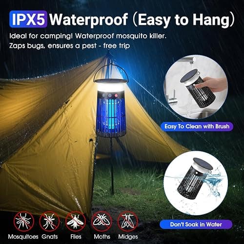 Solar Bug Zapper Outdoor, Portable Electric Mosquito Killer with Panel Sensor, Rechargeable Insect Trap with LED Night Light and Flame Effect, Ideal for Outside Patio, Backyard, and Camping (1 Pack) - Modern thumbnail 4