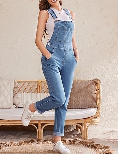Odefou Bib Overalls for Women Fashion Jean Jumpsuit Adjustable Strap Coveralls - X-Small - No. 1 Blue thumbnail 5