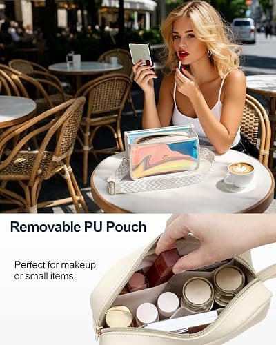 PACKISM Iridescent Clear Concert Bag - Holographic Clear Bag for Stadium Events with Inner PU Leather Privacy Pouch thumbnail 5