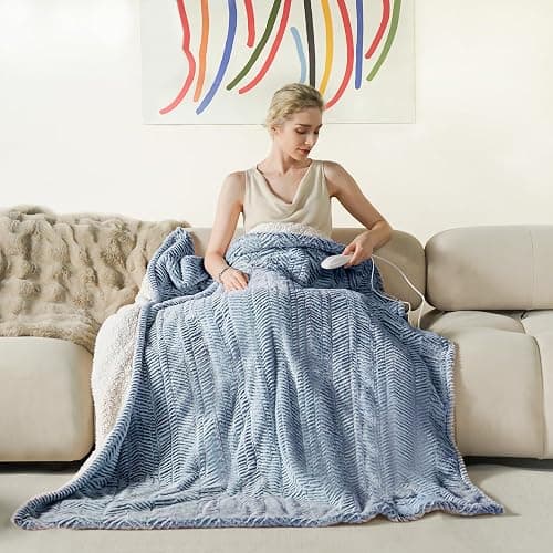Templewet Heated Blanket Electric Blanket 50" x 60" - Cozy Soft Heated Throw with 5 Heating Levels & 3 Hours Auto Off,Machine Washable,ETL & FCC Certification,Over-Heat Protect(Frosty Blue) - Frosty Blue - 50''X60'' - Image 1