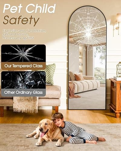 NBGV 59"x16" Floor Mirror Full Length, Arched Full Length Mirror with Stand, Full Body Mirrors for Bedroom Living Room or Cloakroom Black thumbnail 6