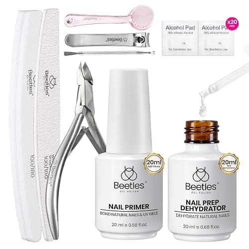 Beetles Nail Prep Kit Nail Dehydrator and Primer Nail Care Tool Kit 20ml Large Capacity Acid-Free & Hema-Free Dehydrate Bond Primer with Manicure Tools for Acrylic Nail Gifts for Women - Image 1