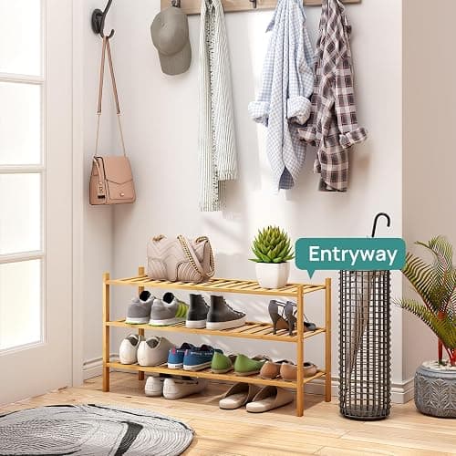 viewcare 3-Tier Long Shoe Rack, Bamboo Wood Shoe Rack for Closet, Entryway & Hallway, Stackable | Beautiful | Functional | Sturdy thumbnail 4