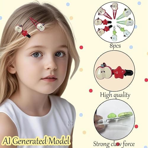 Piepaiho 8PCS Apple Hair Clip Small Fun Star Hair Clips for Girls &Women | Designed for Thick Thin Curly and Normal Hair. These Small Hair Clips Feature Tight Clamping Force To Fix Hair Firmly thumbnail 3