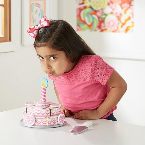 Melissa & Doug Triple-Layer Party Cake Wooden Play Food Set - Birthday Cake Pretend Food Play Set for Toddlers, Kids Ages 3+ thumbnail 7